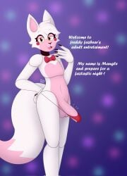 animatronic anthro big_penis blush blush_stickers bow_tie canid canine dialogue erection femboy five_nights_at_freddy's five_nights_at_freddy's_2 fox genitals hi_res machine male mammal mangle_(fnaf) max_draws penis robot scottgames solo tail yellow_eyes