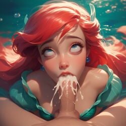 1boy 1girls ai_generated ariel artist_request blowjob cum cum_in_mouth cute deepthroat disney disney_princess eyes_rolling_back female hands-free implied_deepthroat joecrab oral petite pulling_out red_hair skinny slim tagme teenager the_little_mermaid