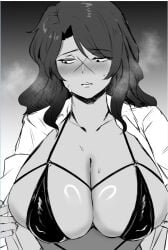 1girls big_breasts bikini blush dark_skin erlking_heathcliff_(limbus_company) genderswap_(mtf) heathcliff_(limbus_company) limbus_company long_hair long_hair_female project_moon rule_63 scar tagme white_shirt