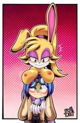 1boy 1girls anthro big_breasts blush breasts breasts_on_head breasts_out bunnie_rabbot bunny_boy bunny_ears bunny_girl commission femdom furry furry_breasts furry_female furry_only horny horny_female huge_breasts mobian_(species) nervous procyon't rabbit rabbit_ears rabbit_humanoid seductive shortstack smile smiling sonic_(series) sonic_the_hedgehog_(archie) sonic_the_hedgehog_(comics) sonic_the_hedgehog_(series)