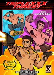 apron_only bara bracelets collar daddy gun hairy_armpits holding_object lucas_lee milk mug scott_pilgrim scott_pilgrim_takes_off shirtless skateboard smile smiling_at_viewer soda solo sunglasses sunglasses_on_head tattoo_on_neck teapot text