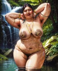 ai_generated armpits arms_behind_head arms_up aunty bbw digital_art indian indian_female jewelry milf nude pubes pubic_hair rasigunn sagging_breasts saggy_breasts sexy ssbbw wet wet_clothes wet_clothing