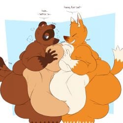 2boys animal_crossing anthro ass belly belly_overhang belly_touching big_moobs blue_eyes breasts brown_body brown_fur closed_eyes crazy_redd english_text fat fox fox_humanoid furry gay hips large_ass large_belly liquidy_fat male male_focus male_only moobs morbidly_obese morbidly_obese_male nintendo nude nude_male obese obese_male overweight overweight_male pressing_breasts_together stomach tanuki tanuki_humanoid text thick_thighs thighs tom_nook weight_gain wide_hips xxedge