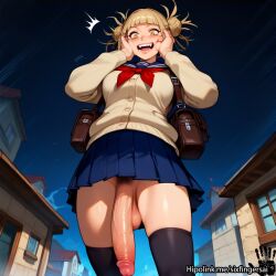 1futa ai_generated big_penis blood_on_face fangs flaccid_penis futanari himiko_toga messy_hair my_hero_academia open_mouth pubic_hair school_uniform schoolgirl sixfingersai surprised toga_himiko