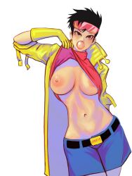 1girls alternate_version_available artist_name asian asian_female belt big_breasts black_hair breasts_out bubblegum clothed clothes_lift clothing female female_only glasses glasses_on_head gloves jacket jean_shorts jubilation_lee jubilee latex_gloves marvel marvel_comics midriff navel no_bra no_bra_under_clothes shirt_lift short_hair shorts simple_background solo solo_female tomboy turtleneck wanrtb x-men x-men:_the_animated_series x-men_97 yellow_jacket