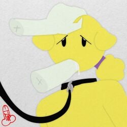 consensual cum cum_in_mouth dog_ears dripping_cum faceless_character faceless_male holding_head humanoid leash_and_collar penis pest_(regretevator) poob_(regretevator) regretevator sucking_penis yellow_body