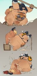 2boys anal anus ass bara beard chubby cum cum_in_ass dwarf dwarfism fat gay large_penis mask overwatch overweight quanjiang roadhog size_difference torbjörn yaoi