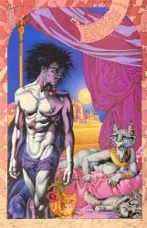 bastet bastet_(dc) cat_humanoid cats craig_hamilton dc dc_comics dream_of_the_endless english_text furry male muscles muscular muscular_male rose shirtless_male text the_sandman tony_harris vertigo_comics