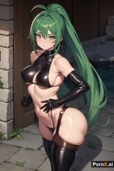 ai_generated big_breasts breasts cute green_hair horny large_breasts long_hair looking_at_viewer ponytail pornx.ai revealing_clothes seductive