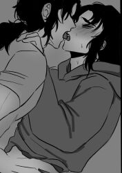 2boys aizetsu aizetsu_sorrow_(오이) demon demon_boy demon_horns demon_humanoid demon_slayer dominant dominant_male domination gay greyscale hantengu horny horny_male japanese japanese_clothes japanese_clothing japanese_male kimetsu_no_yaiba kissing long_bangs long_hair long_hair_male making_out male male_focus male_only male_penetrating muscles muscular muscular_male pointy_ears sharp_teeth submissive submissive_male upper_moon urogi yaoi