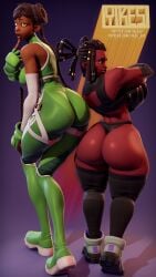 2girls big_ass breasts chieko_(yikes) dark-skinned_female dark_skin fat_ass female multiple_girls ndonsa_(yikes) tall_female thong yikes