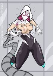 1girls breasts inspector97 marvel marvel_comics mask masked masked_female medium_breasts nipples ripped_clothing spider-gwen spider-man_(series) torn_clothes