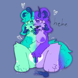 4_ears blue_dildo dildo furry furry_only galaxychii hybrid kittydog_fanart mint_fur purple_fur zeropoint_(kittydogcrystal)