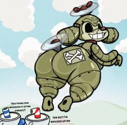 anthro big_ass big_breasts breasts bubble_butt chinook_helicopter cuphead cuphead_(game) huge_ass lewdewott mugman thick_thighs wide_hips