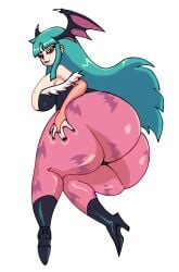 1girls animal_print ass bags_under_eyes bat_print big_ass big_breasts big_butt black_boots blue_hair bridal_gauntlets darkstalkers elbow_gloves fat_ass fat_thighs female_only green_hair head_wings high_heel_boots huge_ass large_ass large_breasts large_penis looking_at_viewer looking_back morrigan_aensland pantyhose pink_bridal_gauntlets pink_elbow_gloves pink_pantyhose presenting_ass sideboob simple_background smib solo solo_female solo_focus succubus thick_ass thick_thighs thighs white_background wings wings_on_head yellow_eyes