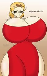 1girls 2024 aged_up alternate_breast_size big_ass big_breasts blonde_hair breasts_bigger_than_head clevage dress dropedartist enormous_ass enormous_breasts female female_focus female_only glasses glasses_on_face hourglass_figure huge_ass huge_breasts japanese_clothes mahou_tsukai_tai mahou_tsukai_tai! miyama_mizuha piercing piercings self_upload smile text thick thick_thighs