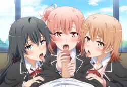 3girls ai_generated clothed isshiki_iroha my_teen_romantic_comedy_snafu school_uniform yuigahama_yui yukinoshita_yukino