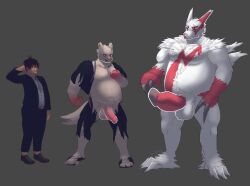 anthro balls big_muscles claws clothed clothing fur male overweight pants penis pokemon species_transformation tail torn transformation transformation_sequence