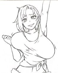 1girls big_breasts bouncing_breasts crop_top female female_focus female_only library_of_ruina limbus_company looking_at_viewer olga_(library_of_ruina) project_moon short_hair sketch smile