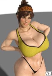 1girls 3d big_breasts bikini_bottom breasts brown_hair capcom female female_only hagiwara_studio handler_(monster_hunter_world) high_resolution highres large_breasts light-skinned_female light_skin monster_hunter monster_hunter_world solo solo_female sports_bra tagme