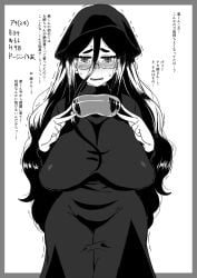 aki_somei black_hair brother_and_sister dress female glasses imminent_sex incest japanese_text komusou_(jinrikisha) large_breasts long_hair nervous no_bra older_female onahole original shivering siblings sister tears younger_male