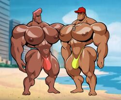 2boys absolutbleu bara bara_ass bara_tiddies bara_tits beach big_ass big_bulge big_butt big_chest big_pecs bubble_butt bulge cartoony eric_murphy gay himbo huge_chest huge_pecs male_only massive_chest massive_pecs muscle_slut muscular muscular_male muscular_thighs nipples pink_hair rycel_matheus skimpy slutty_outfit thick_thighs thong whistle