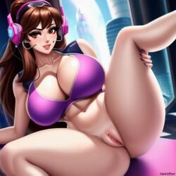 1girls abs ai_generated breasts cleavage clitoris darkeffect e-girl female female_only headwear large_breasts legs_apart light-skinned_female light_skin painted_nails partially_clothed small_waist solo