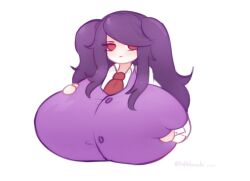 1girls big_breasts breast_squeeze breasts breasts_bigger_than_head digital_art digital_drawing female female_focus female_only huge_breasts jill_stingray julianne_stingray large_breasts purple_hair red_eyes red_tie squishy_breasts stretched_clothing tofetanuki white_polo_shirt