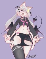 annytf blush brat bratty demon_tail fox fox_ears fox_girl indie_virtual_youtuber midriff navel open_mouth panties panties_removed pantsless pelvic_line school_uniform schoolgirl short_skirt showing_off showing_panties skimpy skimpy_outfit succubus teasing thick_ass thick_thighs thighhighs thighs tummy twintails virtual_youtuber