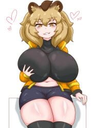 1girls big_breasts big_thighs breasts busty female female_only giant_breasts gigantic_breasts gigantic_thighs huge_breasts huge_thighs kemono_friends large_breasts large_thighs lion_(kemono_friends) massive_breasts massive_thighs navel official_alternate_costume sangchussam thick_thighs thighs