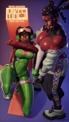 3d chieko_(yikes) dark-skinned_female dark-skinned_futanari dark_skin fat_ass fellatio female futa_on_female futanari huge_cock ndonsa_(yikes) oral tall_female