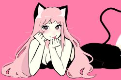 
heart_pupils adorable black_clothing blush breasts clothed cute demon_tail female miaormoa(artist) pink_hair pose pussy tongue tongue_out