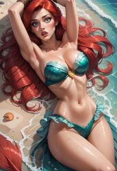 ai_generated ariel beach disney disney_princess female red_hair swimsuit swimwear tagme the_little_mermaid