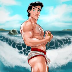 bulge disney disney_prince human human_only kaillrex light-skinned_male light_skin male male_only muscles muscular muscular_male pale_skin prince prince_eric see-through see-through_underwear shirtless_male the_little_mermaid underwear underwear_only