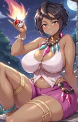 ai_generated big_breasts black_body kawaii_waifus olivia_(pokemon) patreon pokemon preview