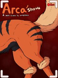 animal_genitalia arcanine canid canine comic cover cover_art cover_page feral fluffy fluffy_tail generation_1_pokemon genitals hi_res male mammal nintendo parooty pokemon pokemon_(species) recording red_background sheath simple_background solo tail wrist_fluff