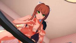 1boy 1boy1girl 1girl1boy 3d 3d_animation animated doki_doki_literature_club female green_eyes koikatsu light_brown_hair mashirosolera monika_(doki_doki_literature_club) no_sound sound_request tagme video white_ribbon