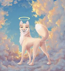 animal_genitalia animal_pussy ass canine_genitalia canine_pussy celestial_being celestial_fox female feral genitals halo heaven looking_back niffad presenting presenting_hindquarters pussy raised_tail sky skyscape solo tail teeth_showing