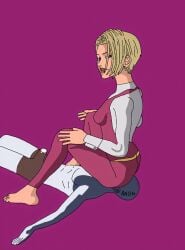 1boy 1girls ass ass_on_face blonde_hair blue_eyes clothed cum cunnilingus earrings erect erection facesitting female king_(snk) king_of_fighters light-skinned_female light_skin looking_back male male/female oral penis short_hair sitting_on_face smile smiling thegreatiron