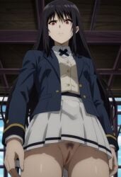 ai_assisted ai_generated claire_kagenou from_below highres no_panties nude public pussy school_uniform the_eminence_in_shadow upskirt