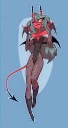 1girls bare_shoulders bigdad black_hair breasts clothed clothing color demon demon_girl female female_focus female_only helluva_boss hi_res kiki_(helluva_boss) long_hair orange_eyes red_body red_skin solo solo_female succubus succubus_horns succubus_tail succubus_wings tagme thick_thighs