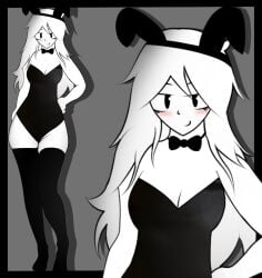 blush bunny_costume bunny_ears bunnysuit full_body looking_at_viewer pale-skinned_female pale_skin pointy_chin posing posing_for_the_viewer taller_girl xiaro