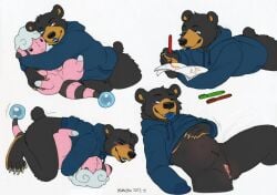 bear black_bear bottomless chest_scar clothed clothing drawing flaaffy flashing flashing_pussy generation_2_pokemon hoodie humping male mammal matuska nintendo plushie plushophilia pokemon pokemon_(species) scar short_stack sketch_page solo topwear ursine yamato_burr