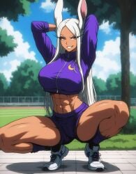 1girls abs ai_generated bare_arms bare_shoulders big_breasts blush bunny_ears bunny_girl clothed clothing color dark-skinned_female dark_skin female female_focus female_only fit_female hi_res large_breasts long_hair looking_at_viewer miruko muscles muscular muscular_female my_hero_academia red_eyes rumi_usagiyama solo solo_female superheroine tagme the_seventh thick_thighs white_hair