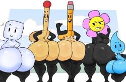 5girls animate_inanimate anthro anthrofied armless ass_focus battle_for_dream_island bfdi curvy_figure facing_away_from_viewer flower flower_(bfdi) frown frowning furu_flami hand_raised hands_on_hips huge_ass huge_breasts ice ice_cube ice_cube_(bfdi) looking_at_viewer massive_ass match_(bfdi) non-human object_show object_show_community object_shows pencil_(bfdi) pencil_(object) raised_arm showing_ass sideboob smiling teardrop teardrop_(bfdi)