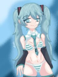 female hatsune_miku hatsune_miku_(collared_bikini) sfw vocaloid yuzukiart