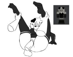 big_dick clothed clothed_sex commission dick digital_drawing_(artwork) ghostbacon grabbing_legs laying_down legs_up male/female male_penetrating original_character roblox roblox_avatar robloxian