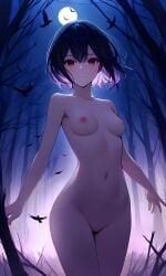 1girls ai_generated black_hair blush breasts cowboy_shot crows fire_emblem fire_emblem_awakening fire_emblem_heroes looking_at_viewer morgan_(fire_emblem) morgan_(fire_emblem)_(female) navel nedak1234 nighttime nude_female outdoors outside posing red_eyes short_hair solo_focus standing