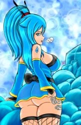 alera_kaze anime_style ass ass_focus blue_eyes blue_hair booty bottomless_female breasts curvy_ass curvy_female curvy_thighs digital_drawing_(artwork) digital_media_(artwork) ecchi female female_focus fishnet_legwear fishnet_stockings fishnets guardian guardian_of_the_western_breezes hentai huge_breasts kimono_lift kunoichi kylex2039 no_panties original original_character ponytail skirt_lift tattoo_on_butt tattoo_on_legs thick_ass thick_thighs wind_spirit