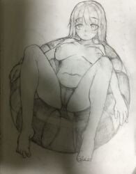 1girls arupatinotino bikini_bottom female innertube pencil_(artwork) tagme topless traditional_media_(artwork)